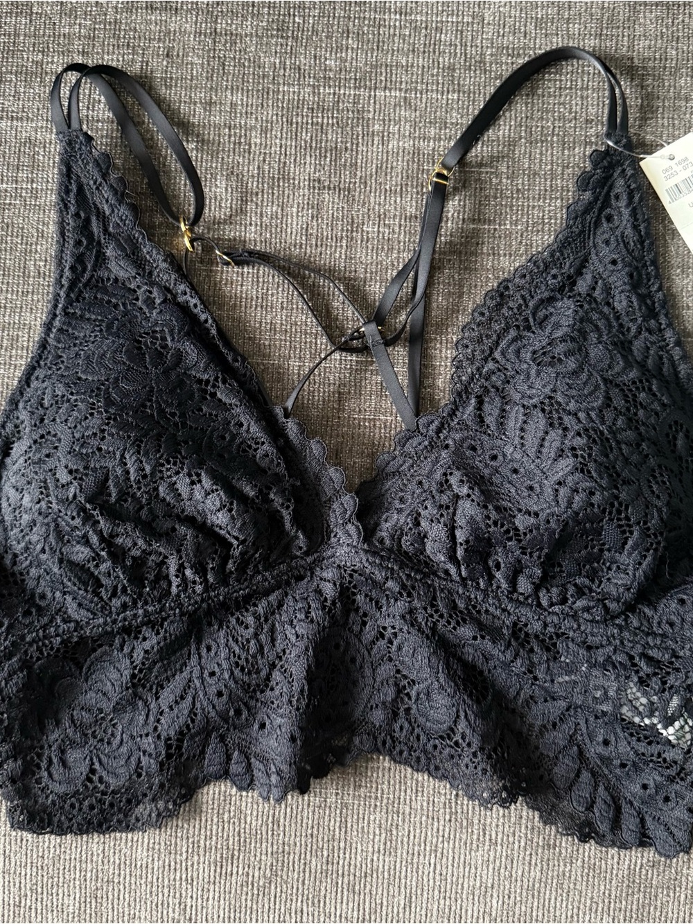 aerie Black Floral Lace Bralette with Double Straps